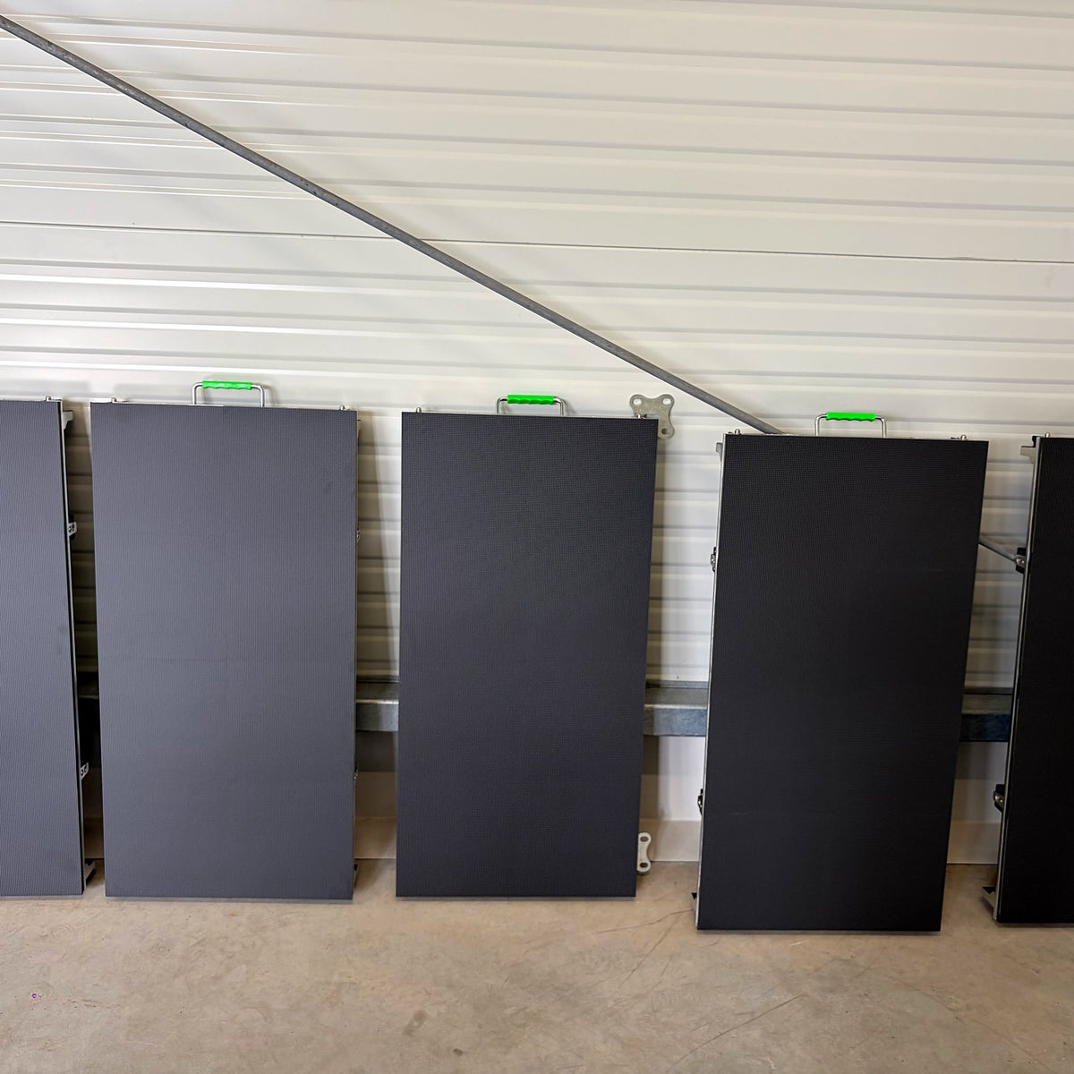 Several LED panels P2.97 lined up for assembly