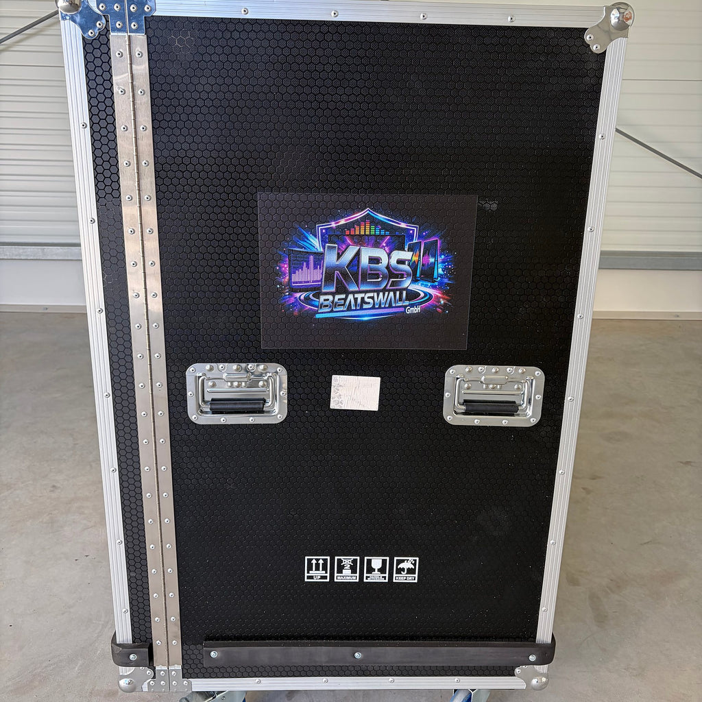 Closed flight case for the LED screen poster with the KBS BeatsWall logo